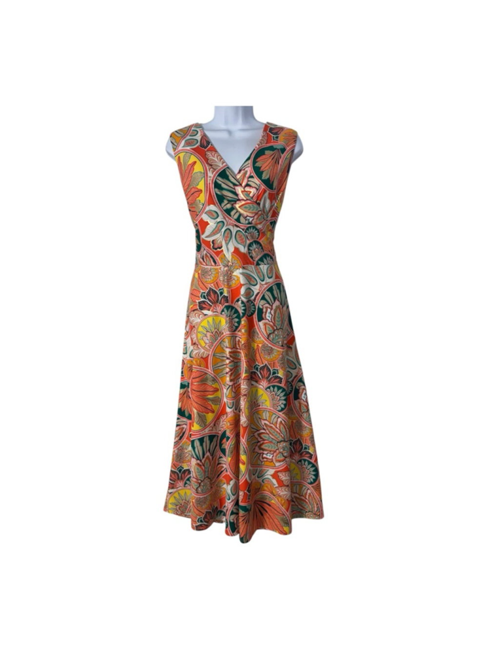 Jude Connally Easton Jude Cloth In Stained Glass Coral Gold Maxi Dress Large - Picture 2 of 12